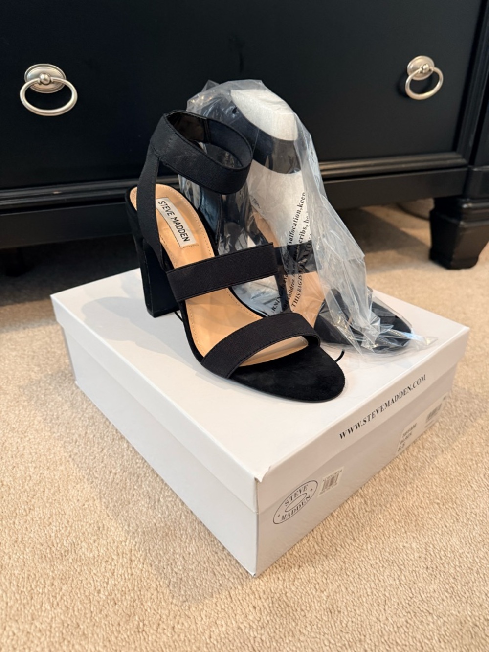 Steve Madden Tiffani Black Strappy Block Heel Sandals Women’s 8.5